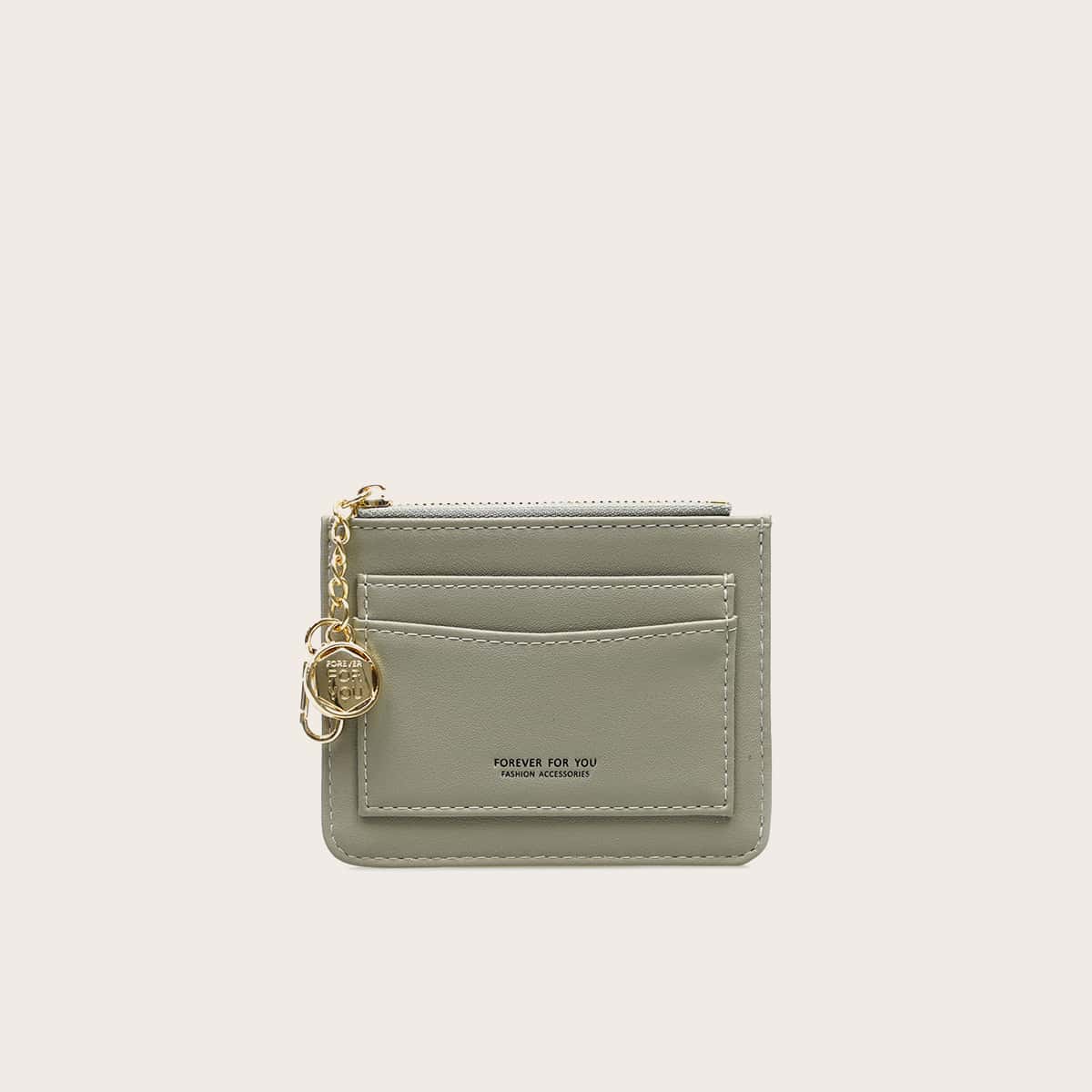 

Letter Graphic Purse With Card Holder, Army green pastel