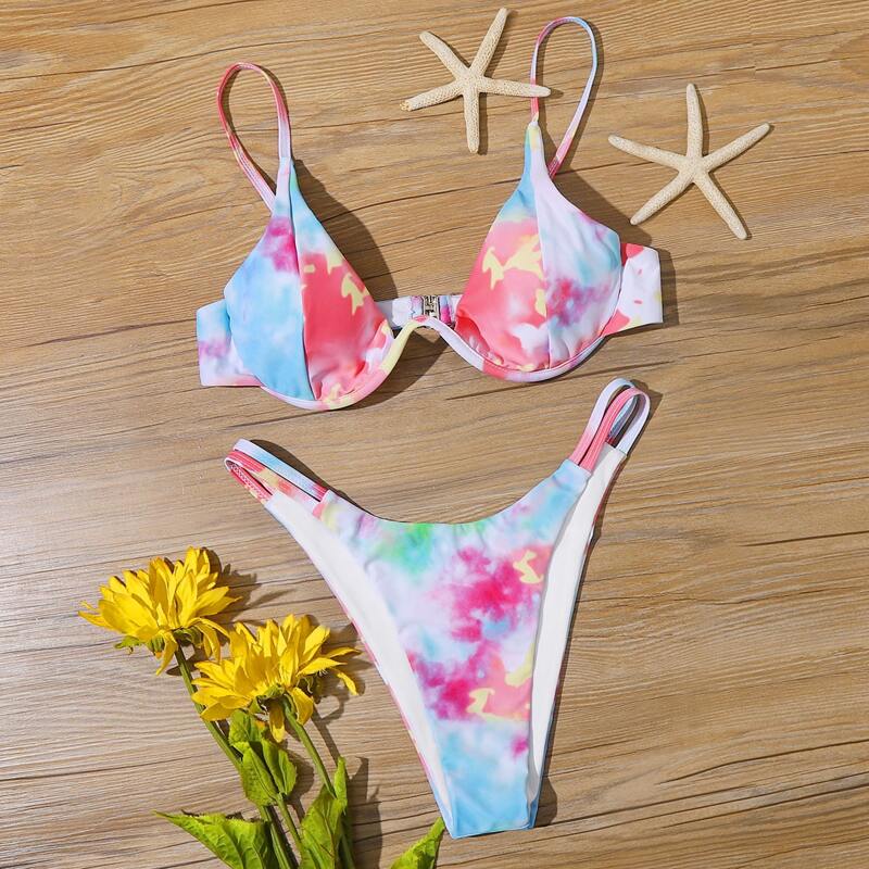 

Tie Dye Tanga Bikini Swimsuit, Multicolor