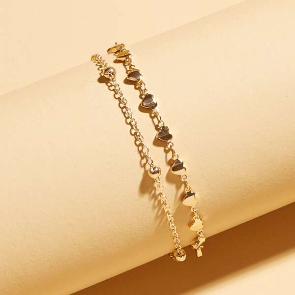 

Layered Heart Decor Anklet, Gold