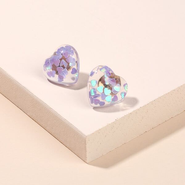 

Heart Design Stud Earrings, Purple