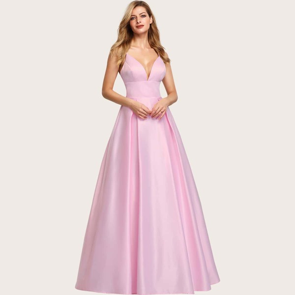

EverPretty Атласное платье с высокой талией, Розовые