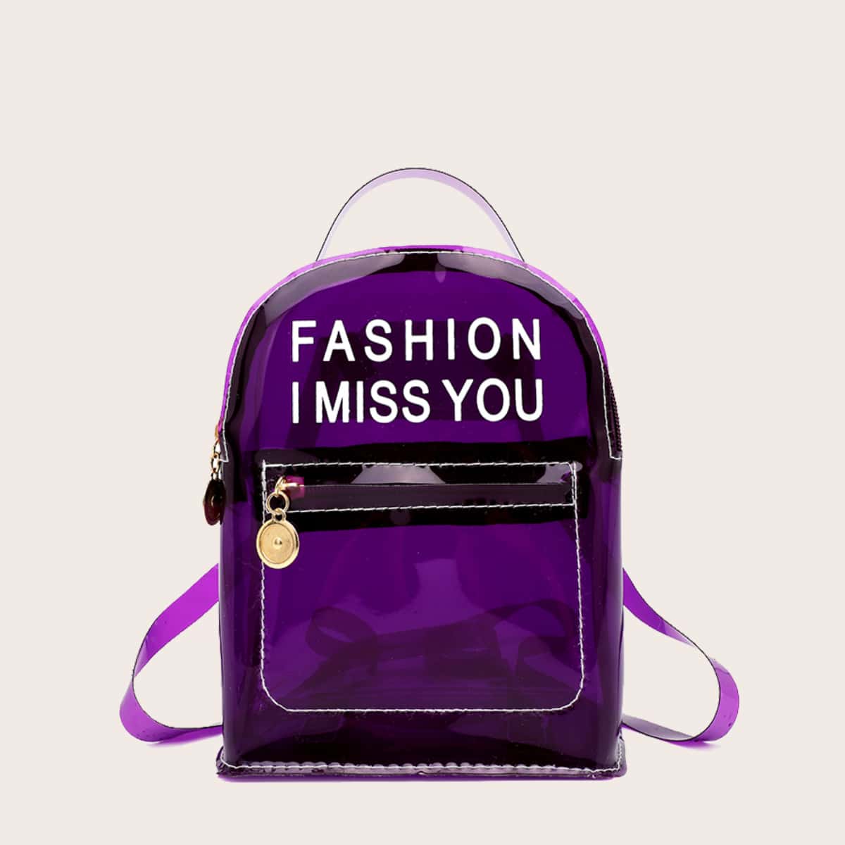 

Clear Letter Graphic Backpack, Purple