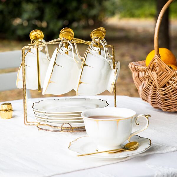 

1pc Hot Stamping Tea Cup & 1pc Saucer, White