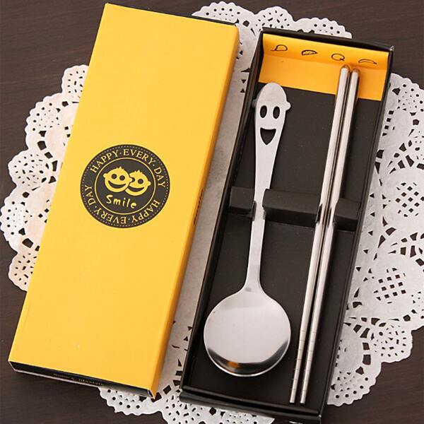 

2pcs Stainless Steel Spoon & Chopsticks Set, Multicolor