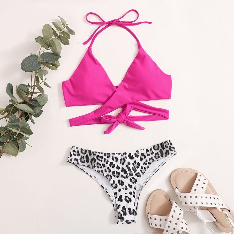 

Leopard Wrap Bikini Swimsuit, Multicolor