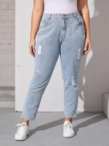 Jeans mom rotos con lavado - Azul - Ver 5