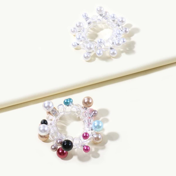 

2pcs Girls Faux Pearl Hair Tie, Multicolor