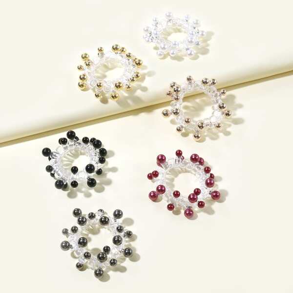 

6pcs Girls Faux Pearl Hair Tie, Multicolor