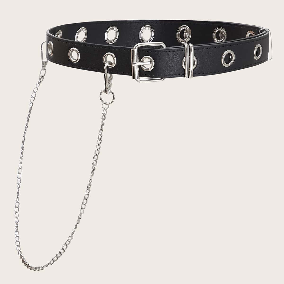 

Eyelet Chain Buckle Belt, Black