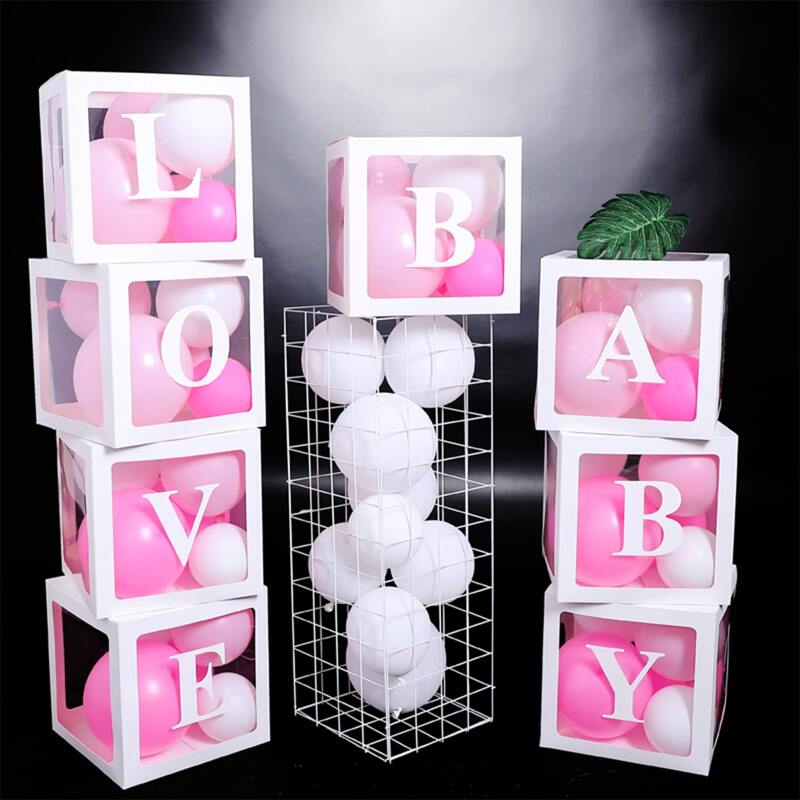 

4pcs Square Clear Paper Box Without Balloon, White