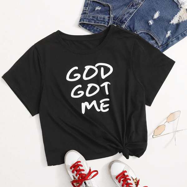 

Plus Slogan Graphic Short Sleeve Tee, Black
