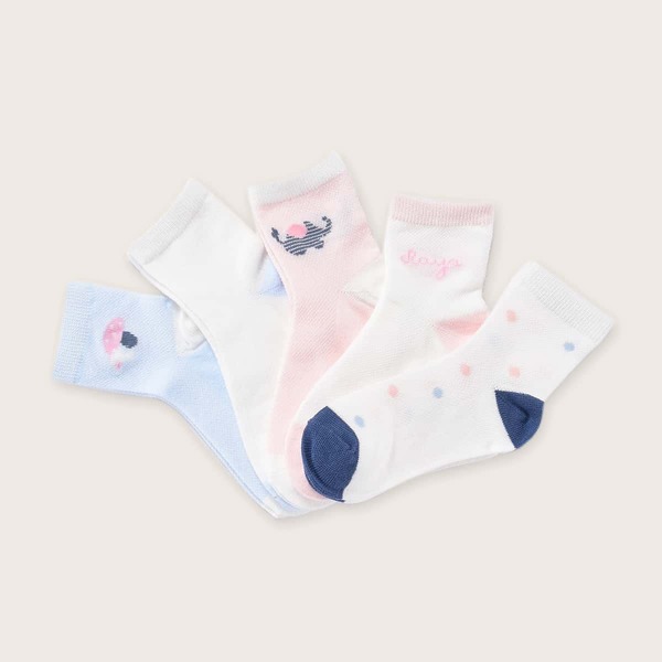 

5pairs Girls Polka Dot Socks, Multicolor
