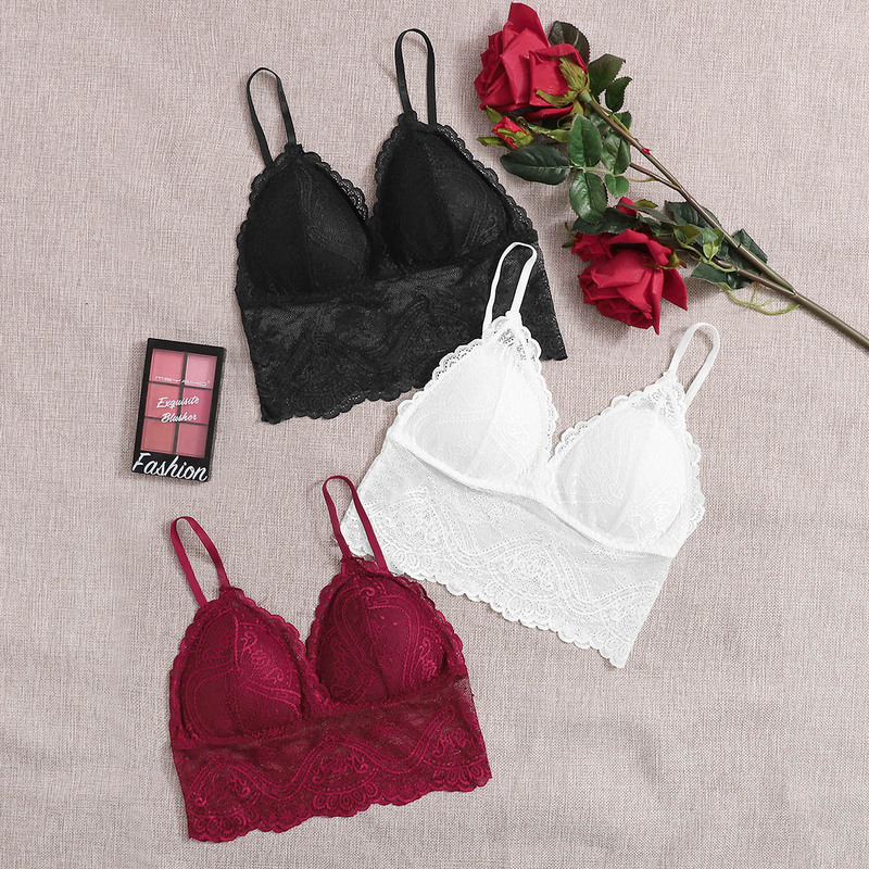 

3pack Floral Lace Scallop Trim Bra Set, Multicolor