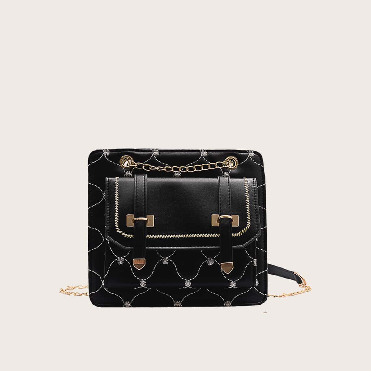

Pocket Front Quilted Tote Bag, Black