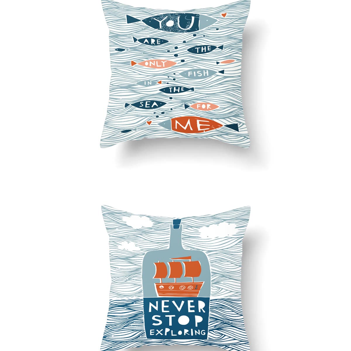 

1pc Fish & Sailboat Print Cushion Cover Without Filler, Multicolor