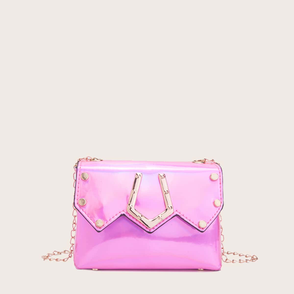 

Studded Decor Flap Crossbody Bag, Pink
