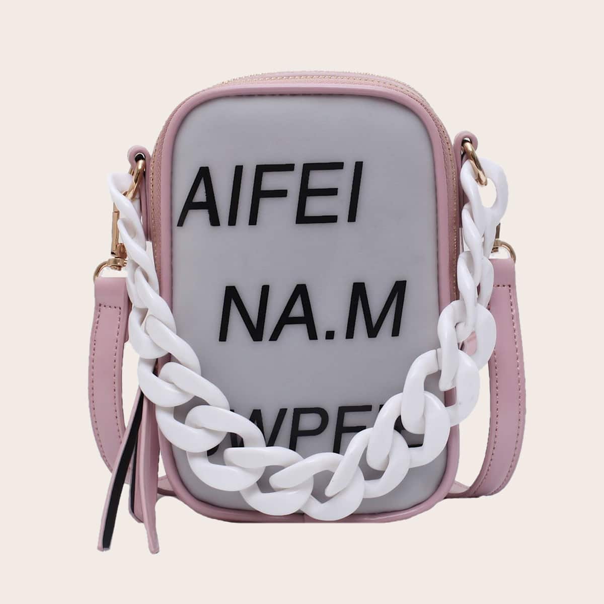 

Letter Graphic Satchel Bag, Pink