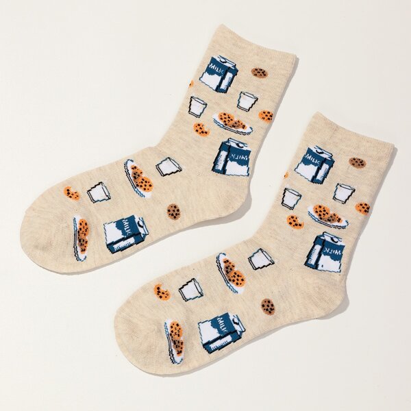 

Men Milk Pattern Socks, Beige