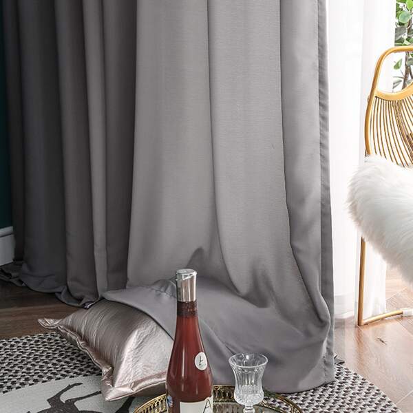 

1pc Solid Hook Top Curtain, Grey