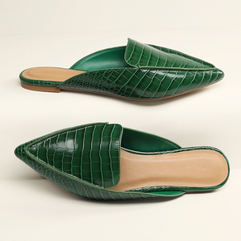

Pointy Toe Open Back Flats, Green