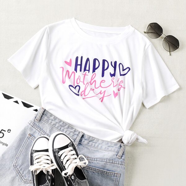 

Slogan & Heart Print Tee, White