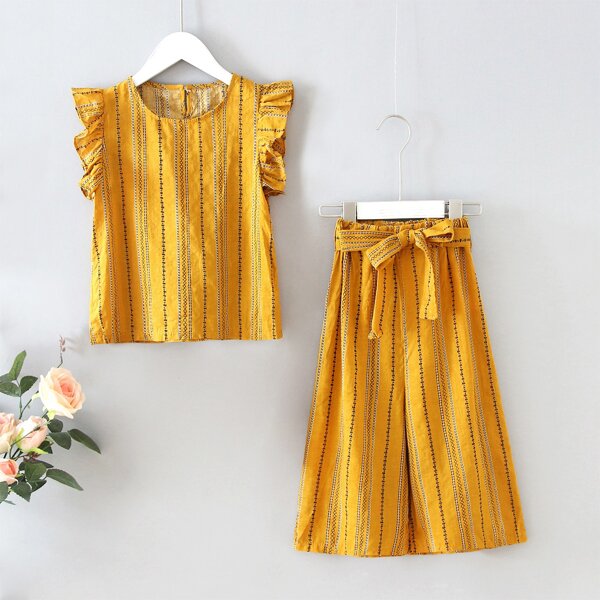 

Toddler Girls Tribal Stripe Top & Wide Leg Belted Pants, Yellow