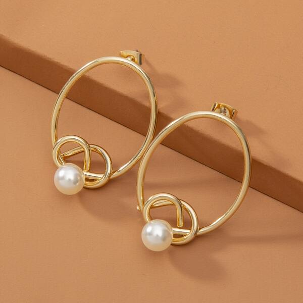 

Faux Pearl Decor Earrings, Gold