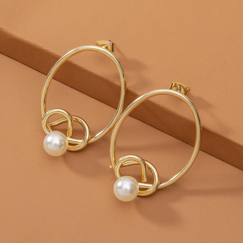 

Faux Pearl Decor Earrings, Gold