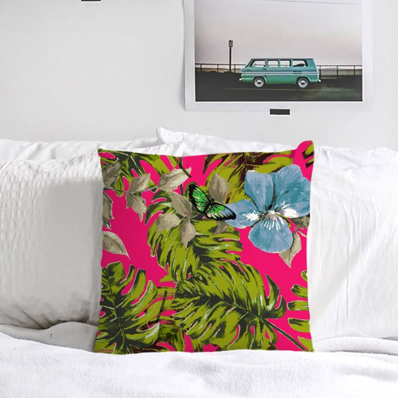 

Leaf Print Cushion Cover Without Filler, Multicolor
