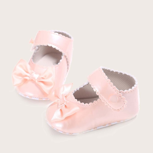 

Baby Girls Bow Decor Scallop Trim Flats, Pink