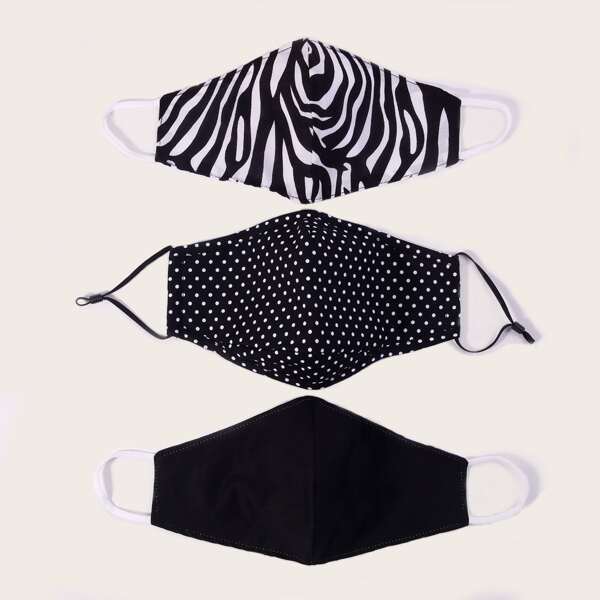 

3pcs Zebra Pattern Face Mask, Multicolor