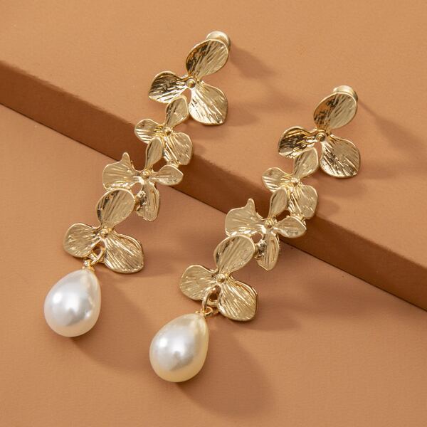 

Faux Pearl Decor Earrings, Gold