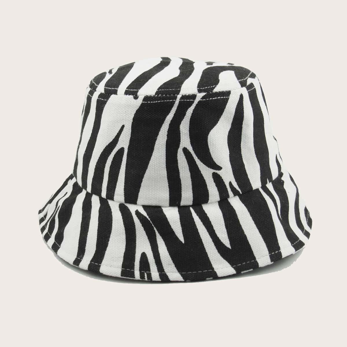 

Guys Zebra Stripe Pattern Bucket Hat, Black and white