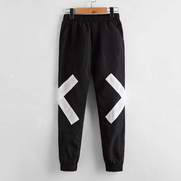 

Boys Slant Pocket Graphic Detail Wind Pants, Black