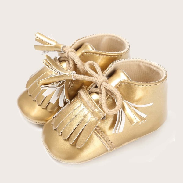 

Baby Girls Fringe Decor Lace-up Front Flats, Gold