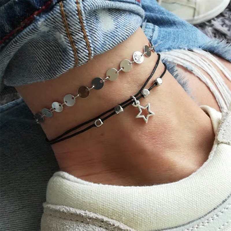 

2pcs Star Charm Anklet, Multicolor