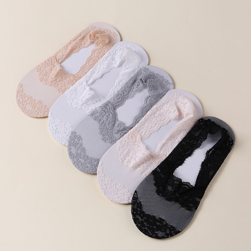 

5pairs Lace Invisible Socks, Multicolor