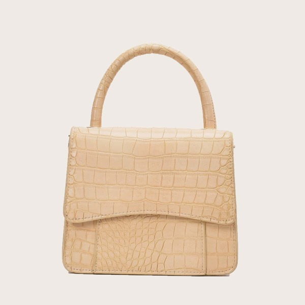 

Croc Embossed Flap Satchel Bag, Khaki