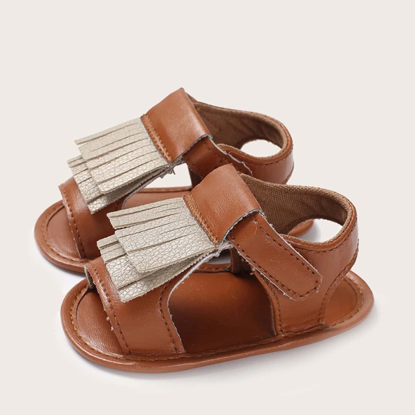 

Baby Girls Fringe Decor Velcro Strap Sandals, Brown