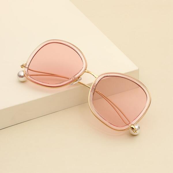 

Солнцезащитные очки с искусственным жемчужным декором, Розовые