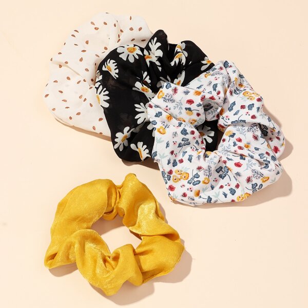 

4pcs Daisy Pattern Scrunchie, Multicolor