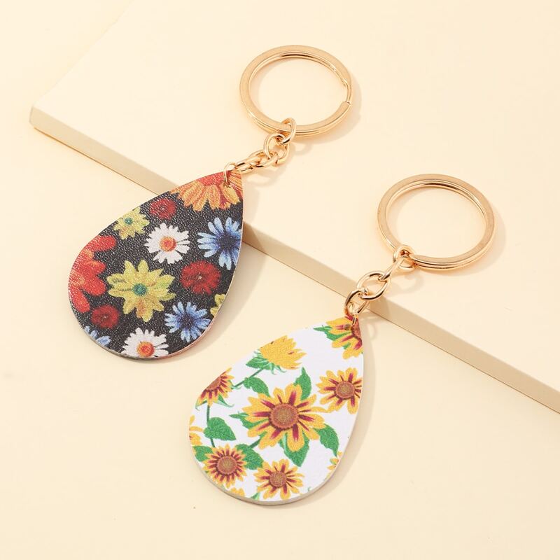 

2pcs Flower Pattern Charm Keychain, Multicolor