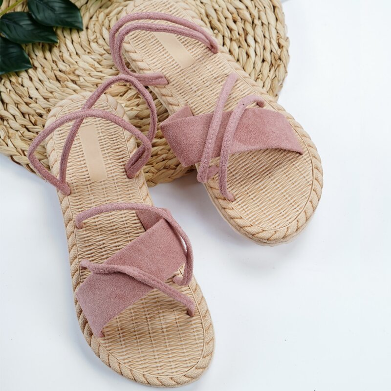 

Criss Cross Slingback Suede Sandals, Pink