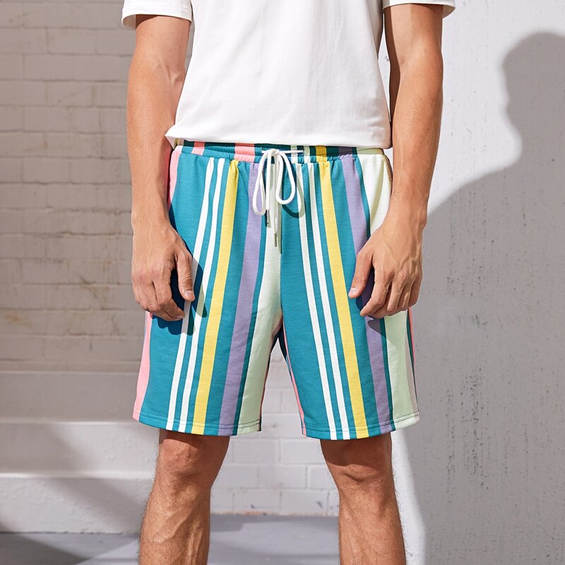

Guys Drawstring Waist Pocket Patched Striped Shorts, Multicolor