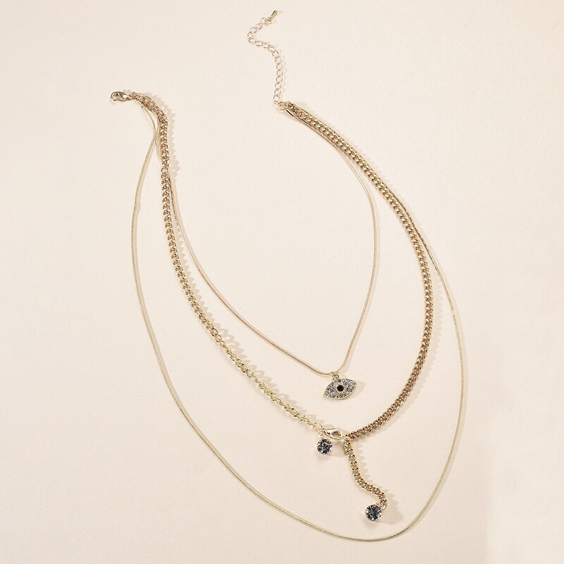 

Layered Eye Decor Charm Necklace, Gold