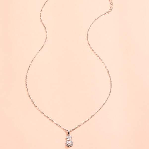 

Faux Pearl Decor Necklace, Silver