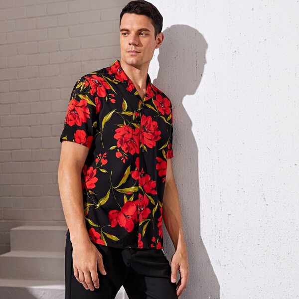 

Men Button Front Floral Print Shirt, Multicolor