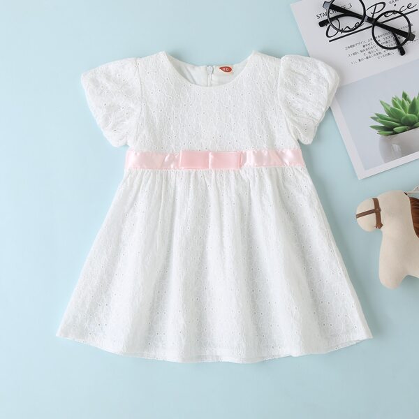 

Baby Girl Eyelet Embroidery Bow Front Dress, White