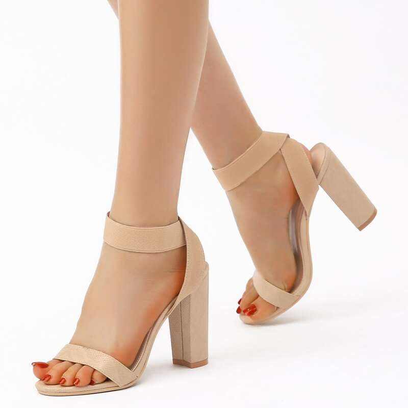 

Open Toe Ankle Strap Chunky Heels, Apricot