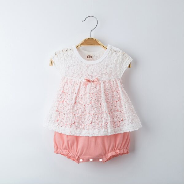 

Baby Girl Bow Front Cap Sleeve Combo Bodysuit, Multicolor